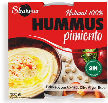 Parte frontal del paquete de Hummus de Pimiento